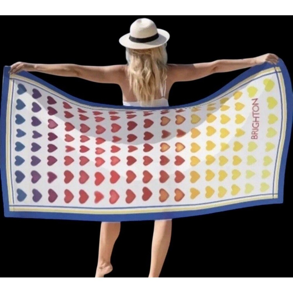 $48 Brighton Fun In The Sun Ombre Rainbow Hearts Beach Towel NEW Valentines Gift